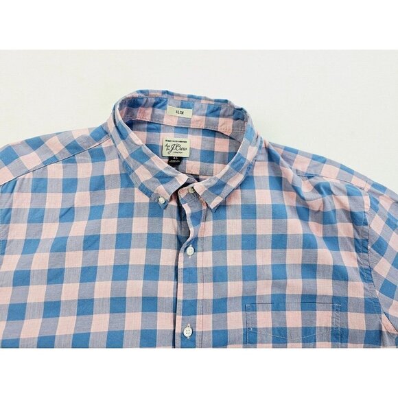 J. Crew Slim Stretch Size XL Men's Blue Pink Check Button Down Long Sleeve Shirt - Picture 5 of 11